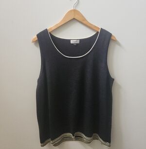 Tahari Arthur S. Levine Knit Tank Top Gray Buttercream Trim Size 14